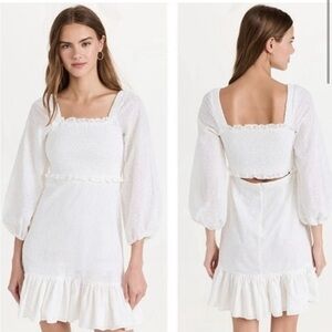 Veronica Beard Denise Dress Off White Eyelet Smocked Mini Size 2
